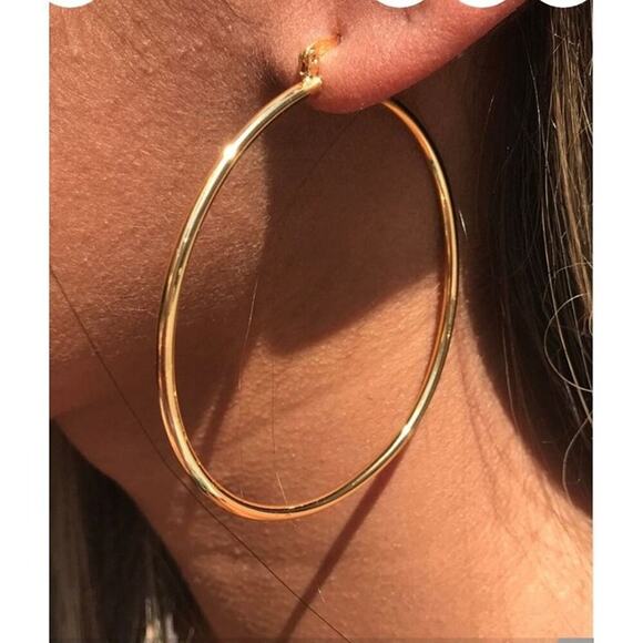 Boho Large Oversized Thin Gold Big Hoop Circle Fashion Earrings 60mm Gold A0136 - Picture 3 of 12